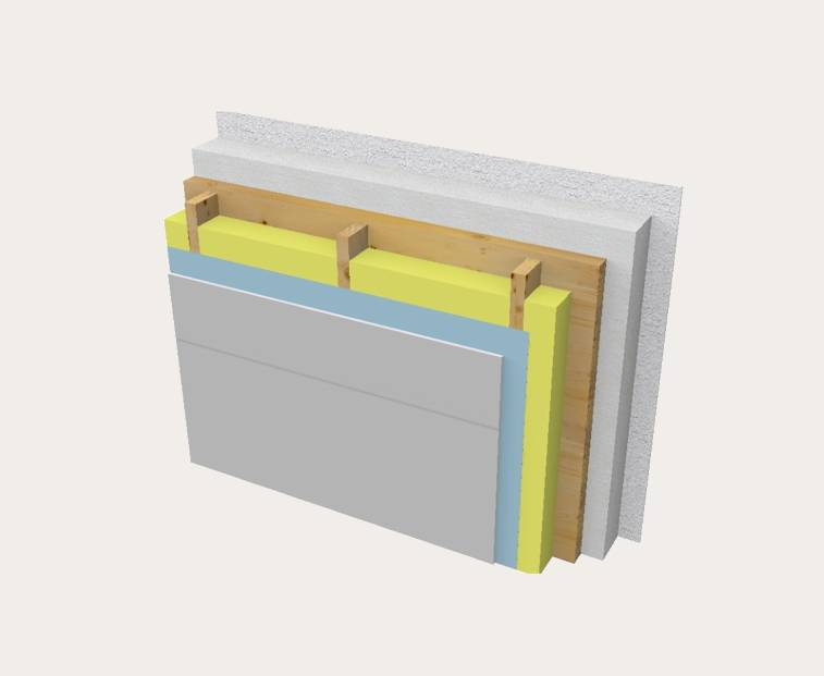 Rendering tecnico della stratigrafia della parete prefabbricata in legno Ing Panel.
